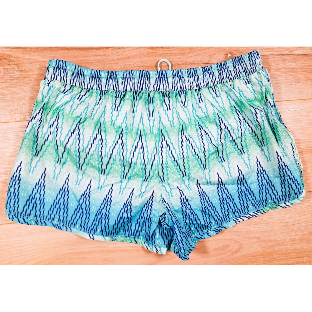 GapFit Womens Blue Green Ikat Print Running Shorts Side Zip Size L Large NWT
